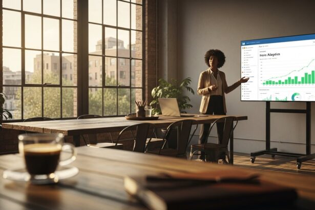 A high-angle wide shot of a modern