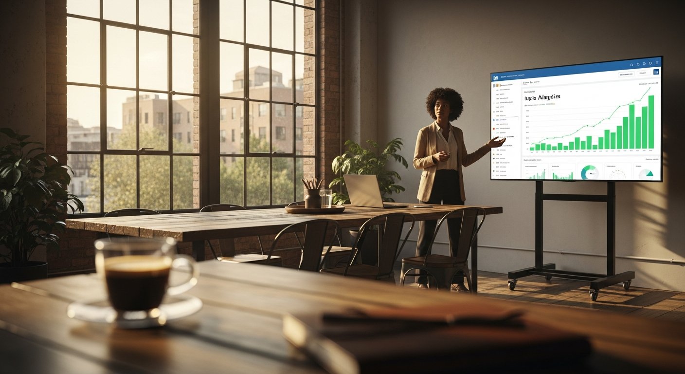 A high-angle wide shot of a modern