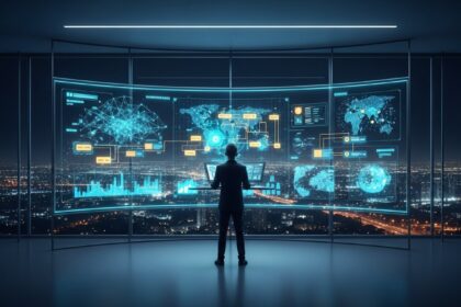 A wide shot of a high-end Security Architect working in a minimalist