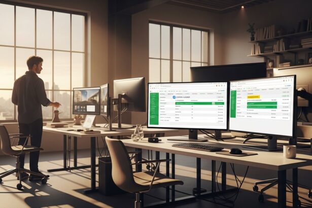 A wide shot of a modern