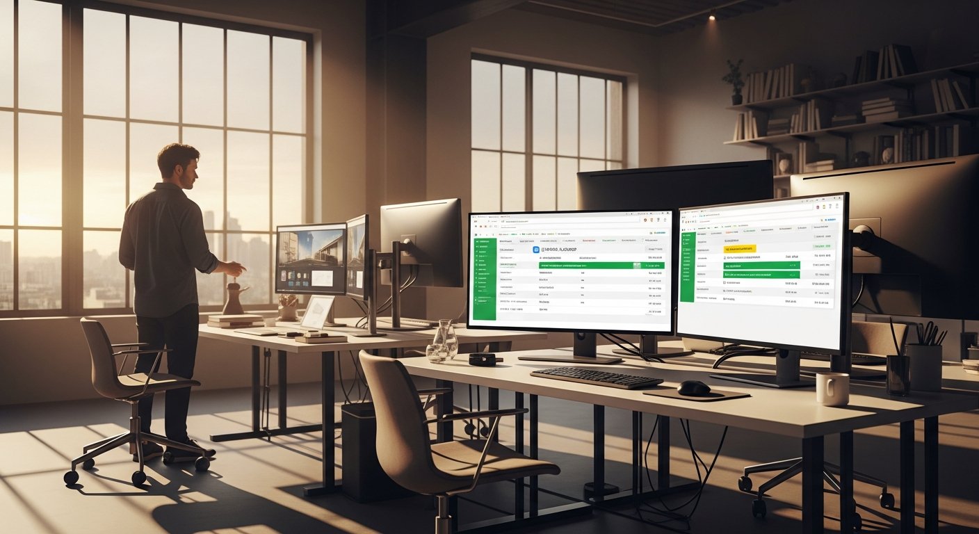 A wide shot of a modern